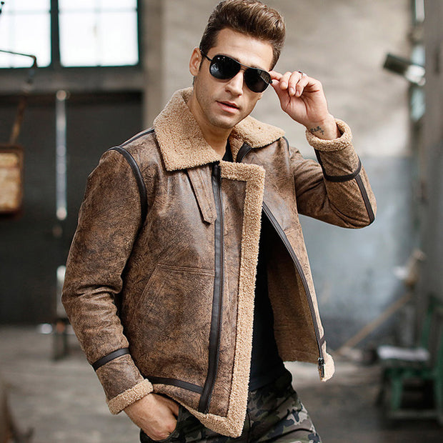 West Louis™ Real Leather Warm Aviator Jacket