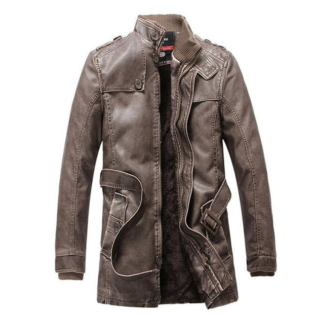 West Louis™  Winter PU Moto Long Leather Jacket Coffee / M - West Louis