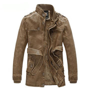 West Louis™  Winter PU Moto Long Leather Jacket Brown / M - West Louis