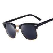 Matte Black Frame with Dark Grey Lens Semi-rimless Round Sunglasses Black - West Louis