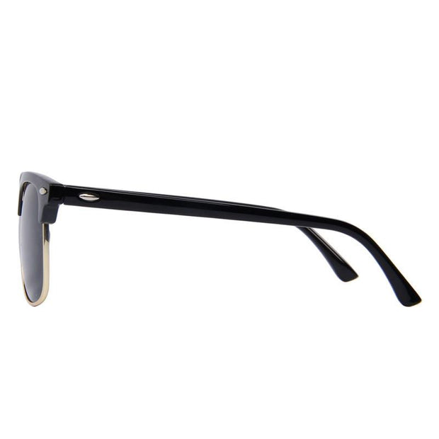 Matte Black Frame with Dark Grey Lens Semi-rimless Round Sunglasses  - West Louis