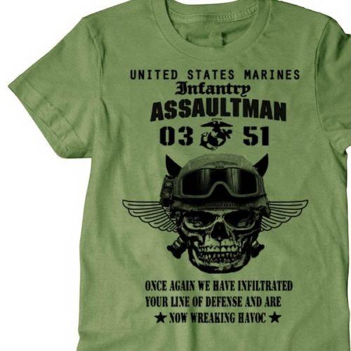 West Louis™ US Marines Infantry Assaultman T-Shirt Army Green1 / S - West Louis