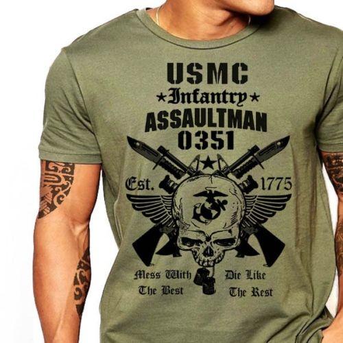 West Louis™ US Marines Infantry Assaultman T-Shirt Army Green4 / S - West Louis