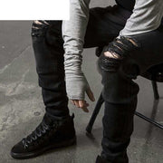 West Louis™ Designer Black Ripped Torn Jeans  - West Louis