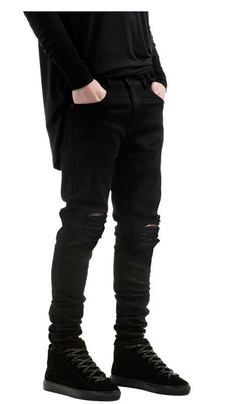 West Louis™ Designer Black Ripped Torn Jeans  - West Louis