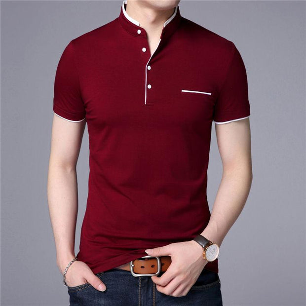 West Louis™ Mandarin Collar Short Sleeve Tee Shirt Red / S - West Louis