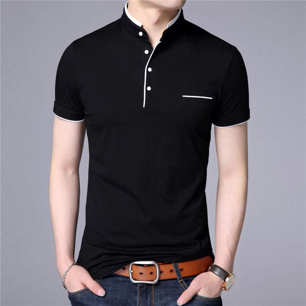 West Louis™ Mandarin Collar Short Sleeve Tee Shirt Black / S - West Louis