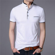 West Louis™ Mandarin Collar Short Sleeve Tee Shirt White / S - West Louis