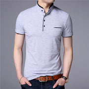 West Louis™ Mandarin Collar Short Sleeve Tee Shirt Gray / S - West Louis
