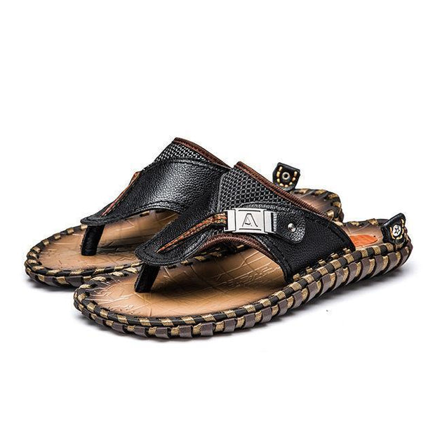 West Louis™ Handmade Cow Genuine Leather Slippers Black / 10 - West Louis