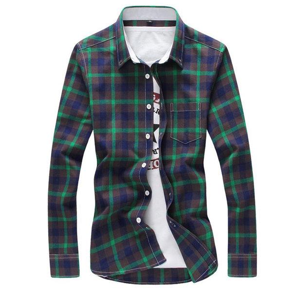 West Louis™ Plaid Turn-down Collar Shirt Green / M - West Louis