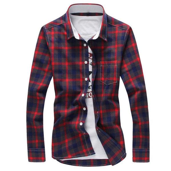 West Louis™ Plaid Turn-down Collar Shirt Red / M - West Louis