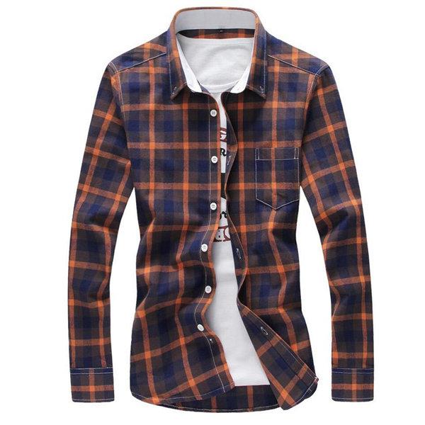 West Louis™ Plaid Turn-down Collar Shirt Dark Yellow / M - West Louis