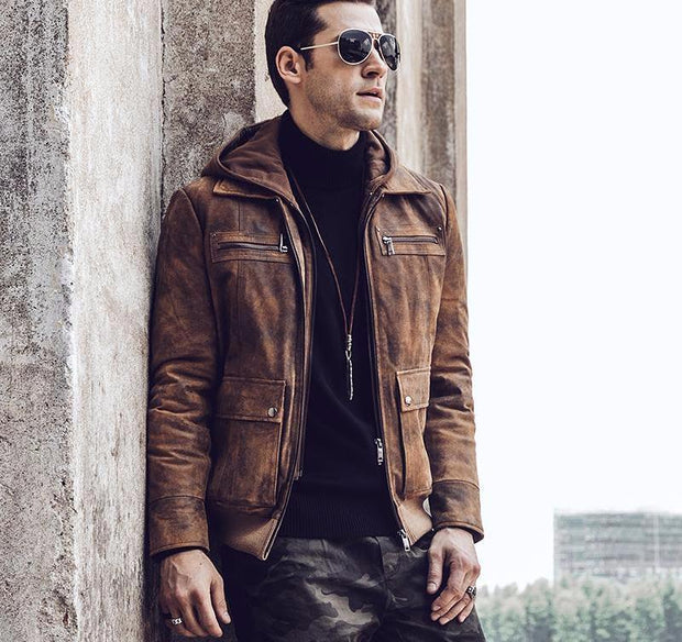 West Louis™ Retro Autumn Winter Genuine Leather Jacket  - West Louis