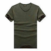 West Louis™  V-Neck Slim Fit Pure Cotton T-shirt Army Green / XS - West Louis
