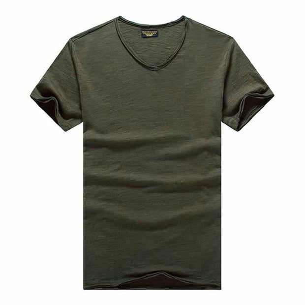 West Louis™  V-Neck Slim Fit Pure Cotton T-shirt Army Green / XS - West Louis