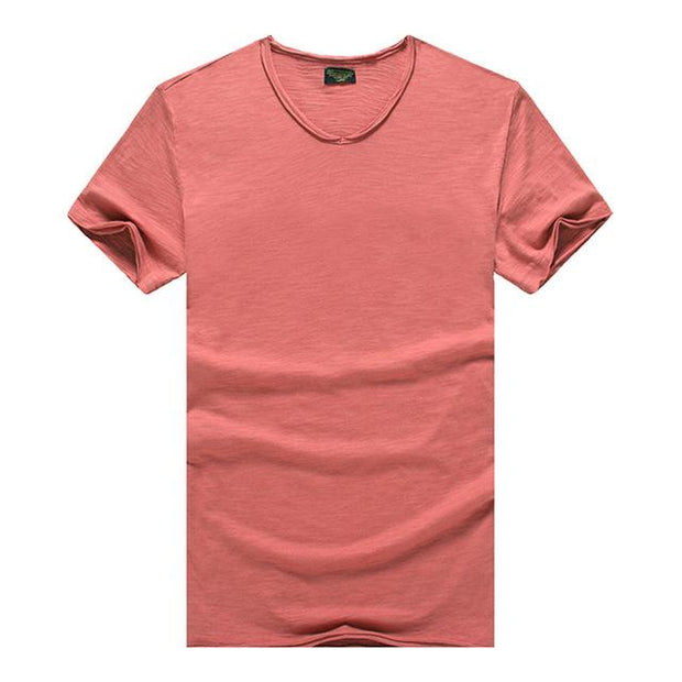 West Louis™  V-Neck Slim Fit Pure Cotton T-shirt Pink / XS - West Louis