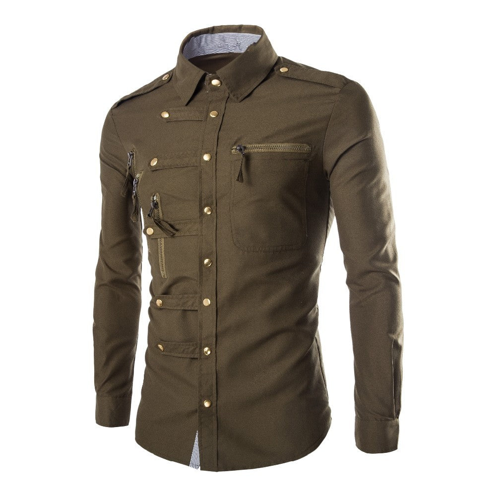 West Louis Zipper Pocket Style Shirt Army Green / XL