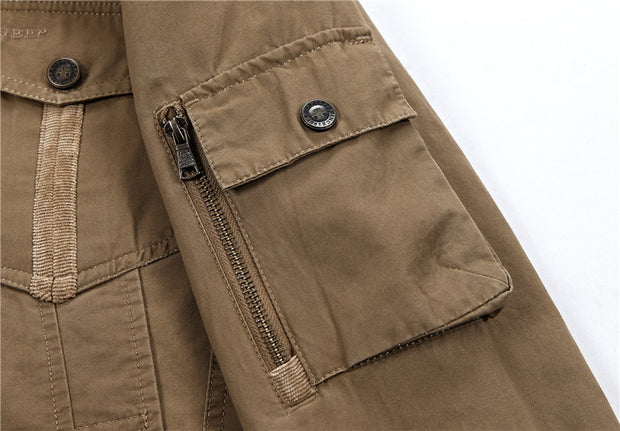 West Louis Multi-Pockets Stand Collar Military Jacket Light Khaki / XXXL | Male