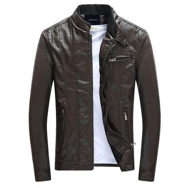West Louis™ PU Spring Leather Jackets Brown / L - West Louis