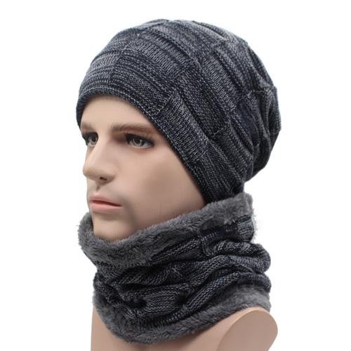 West Louis™ Gorros Knitted Hat + Neck Warmer navy gray - West Louis