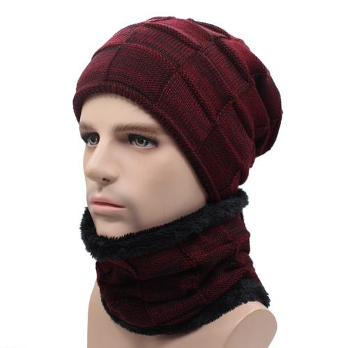 West Louis™ Gorros Knitted Hat + Neck Warmer wine red - West Louis