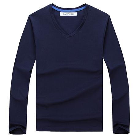 West Louis™ Cotton Male Long Sleeves V-Neck Shirt Blue / L - West Louis