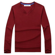West Louis™ Cotton Male Long Sleeves V-Neck Shirt Red / L - West Louis
