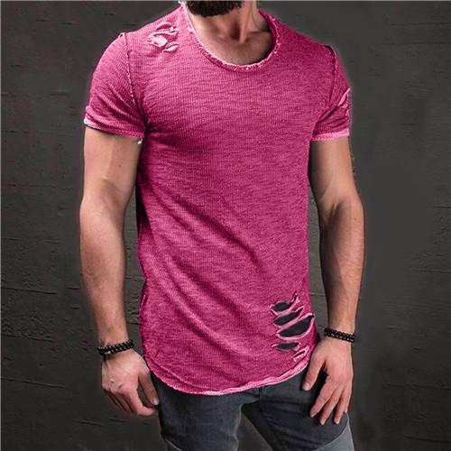 West Louis™ Ripped Slim Fit Cotton T-Shirt Pink / S - West Louis