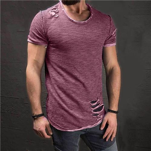 West Louis™ Ripped Slim Fit Cotton T-Shirt Purple / S - West Louis