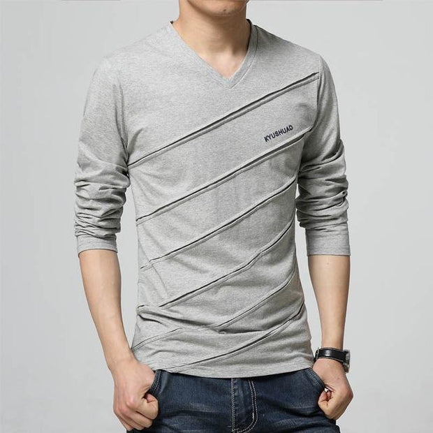 West Louis™ Designer Made V Collar T Shirt Gray / S - West Louis