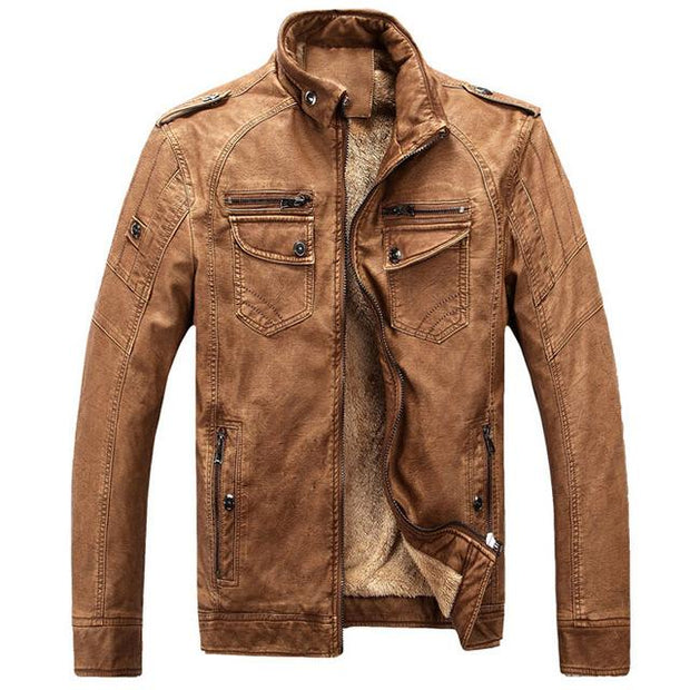 West Louis™ Thicken Washed Leather Windbreaker Jacket Brown / M - West Louis