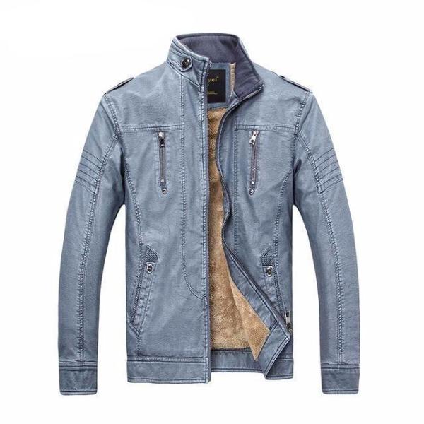 West Louis™ PU Leather Velvet Jacket Sky Blue / M - West Louis