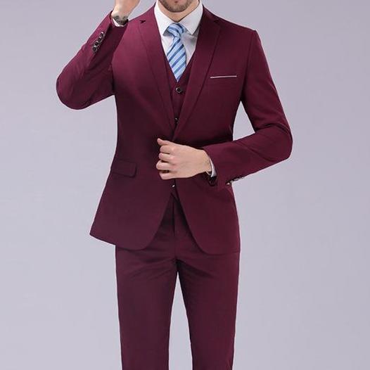 West Louis™ - Luxury Slim Fit 3-pieces Suit(Jacket+Vest+Pants) Wine Red / S - West Louis