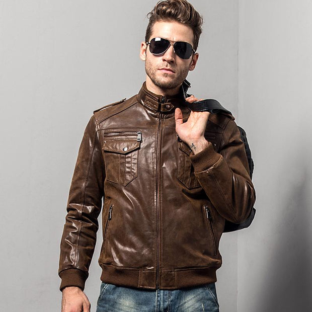 West Louis™ Pigskin Motorcycle Genuine Leather Jacket