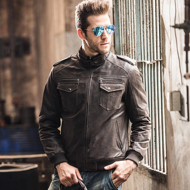 West Louis™ Pigskin Motorcycle Genuine Leather Jacket  - West Louis