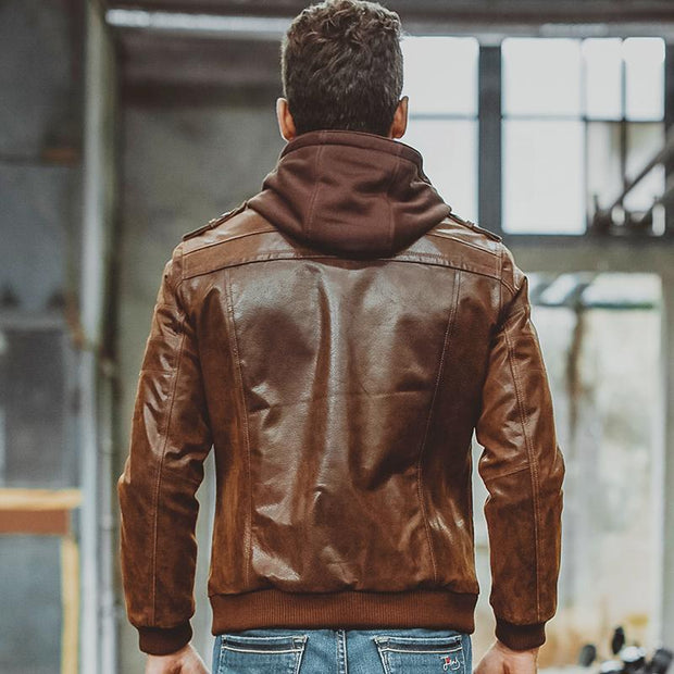 West Louis™ Removable hooded Genuine Leather  - West Louis