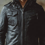 West Louis™ Removable hooded Genuine Leather  - West Louis