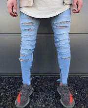 West Louis™  Hip Hop Swag Distressed Slim Jeans [ 3 colors ] Blue / 28 - West Louis