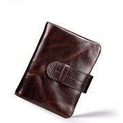 West Louis™ Retro Oil Wax Leather Short Wallet Brown - West Louis