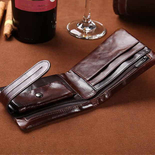 West Louis™  Oil Wax Genuine Leather Wallet  - West Louis