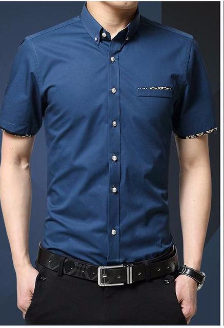 West Louis™ Short Sleeve Slim Fit Cotton Shirt blue 3 / M - West Louis