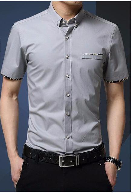 West Louis™ Short Sleeve Slim Fit Cotton Shirt Gray / M - West Louis