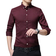 West Louis™ Business Men Striped Dress Shirt wine Red / XS - West Louis