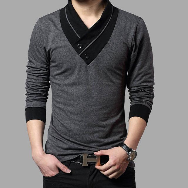 West Louis™ Slim Fit Long Sleeve Fashion T-Shirt Gray / XS - West Louis