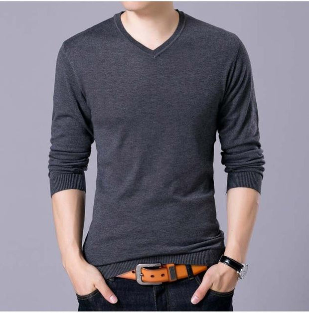 West Louis™ V-Neck Thin Sweater Pullover Dark Grey / M - West Louis