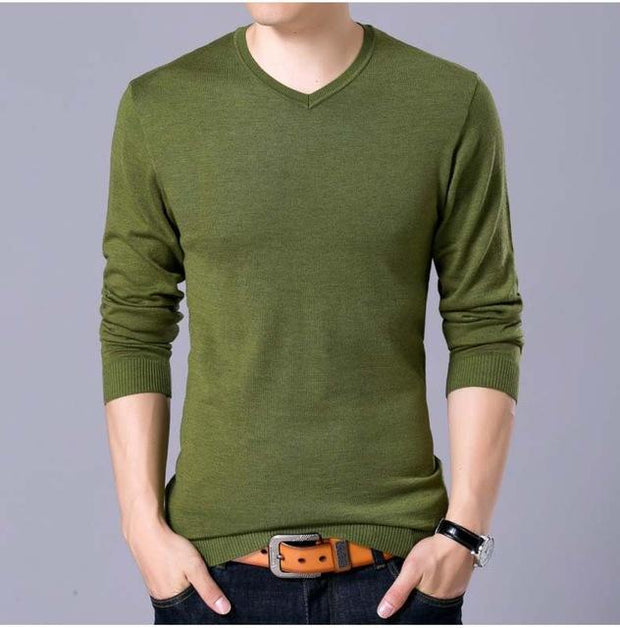 West Louis™ V-Neck Thin Sweater Pullover Army Green / M - West Louis