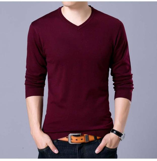 West Louis™ V-Neck Thin Sweater Pullover Red / M - West Louis