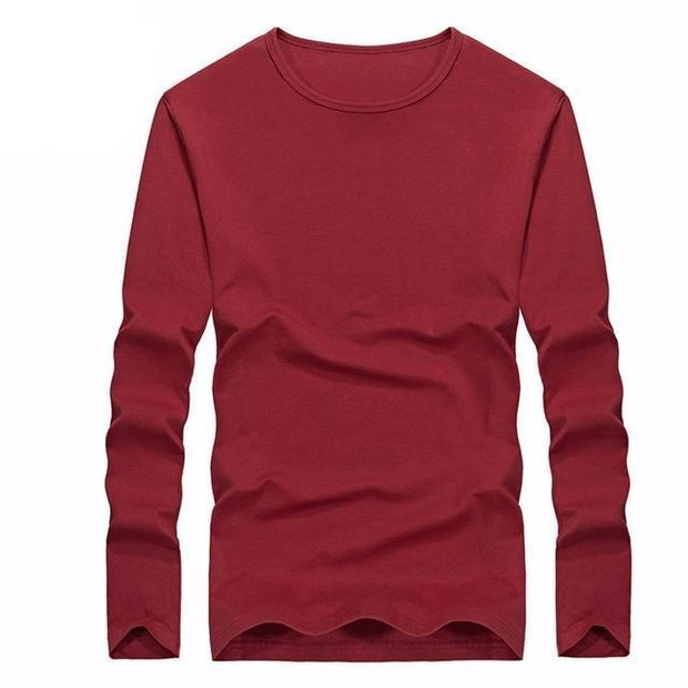 West Louis™ Cotton Solid Color Long Sleeved T Shirt Dark Red / XXL - West Louis