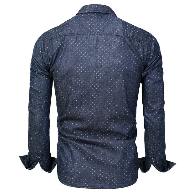 West Louis™ Polka Dot Denim Dress Shirt